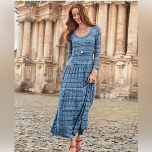 Sundance Willow Lace Boho Steel Blue Prairie Long Sleeve Maxi Dress